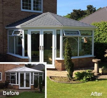 Tiled Conservatory Roof Replacement Derby - Before and After