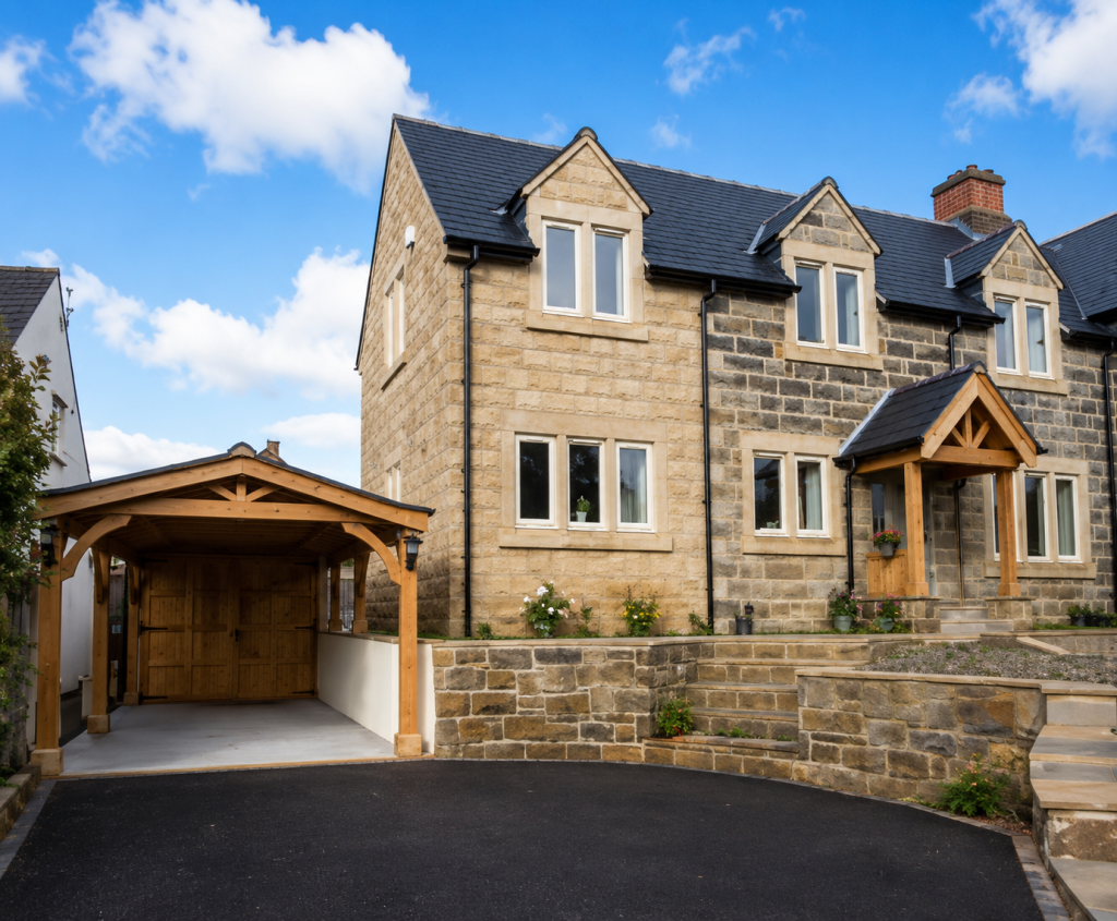 White aluminium casement windows on a Cotswold stone home, Burton on Trent