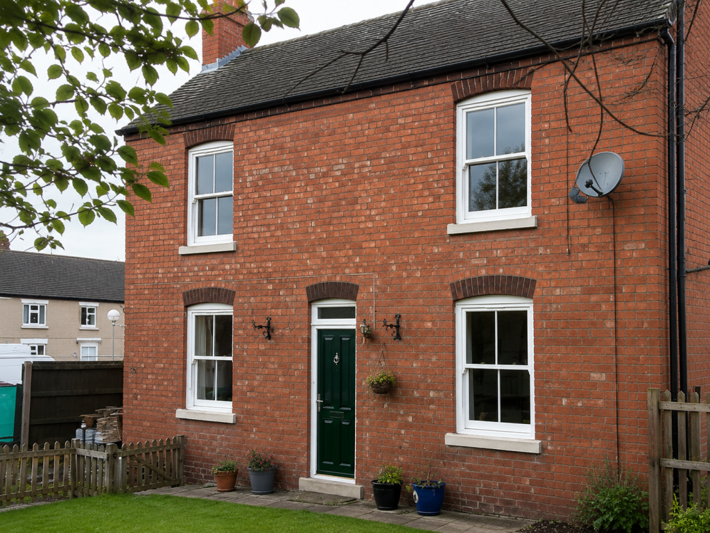 White sliding sash windows red brick terrace Derby