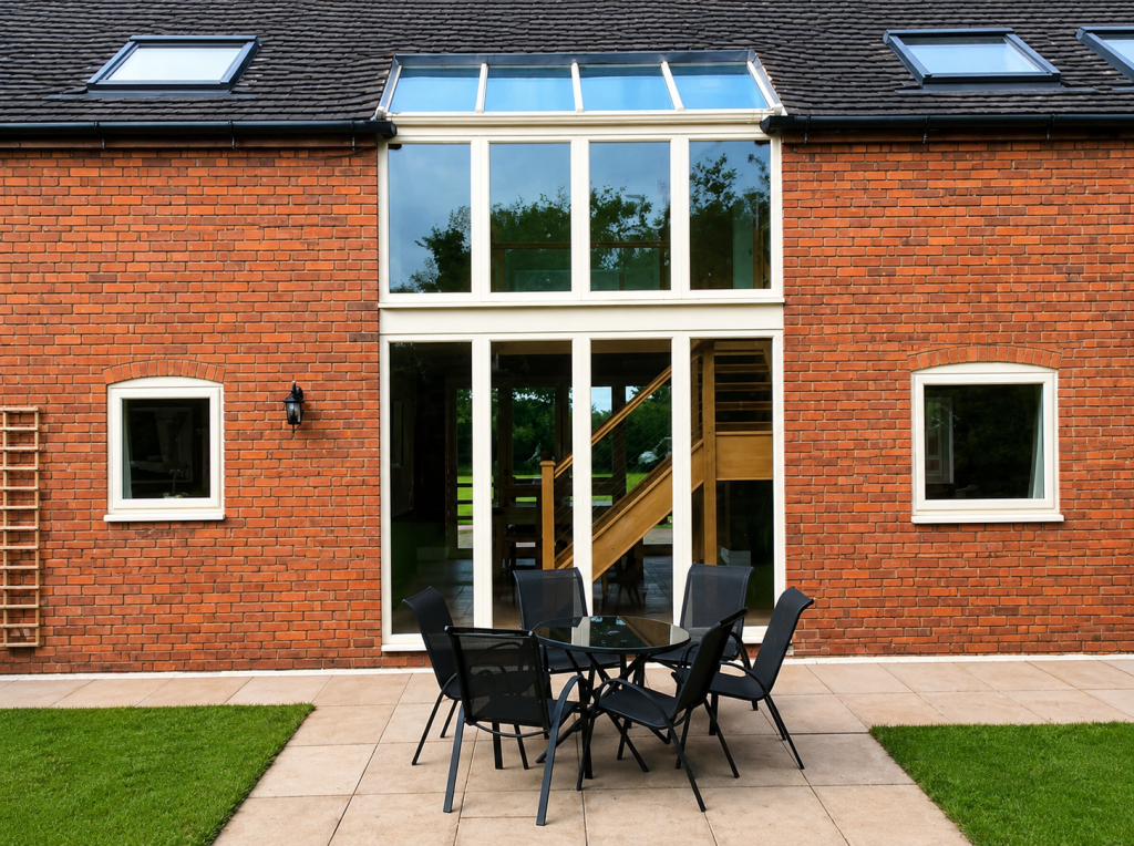 Cream aluminium windows installed on a brick house in Derbyshire
