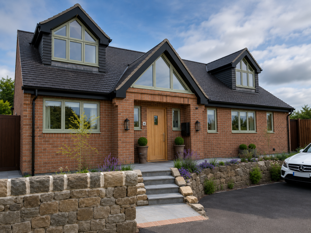 SAGE aluminium casement windows and gable glazing on a brick dormer