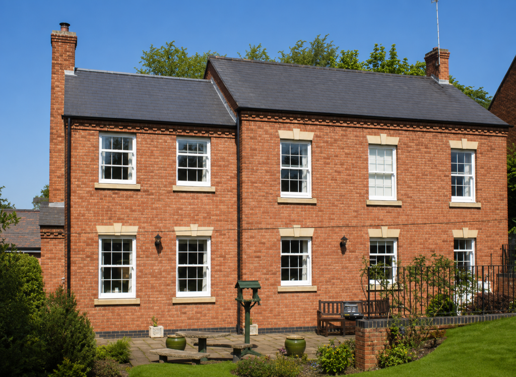 White PVCu sliding sash windows Derby period property