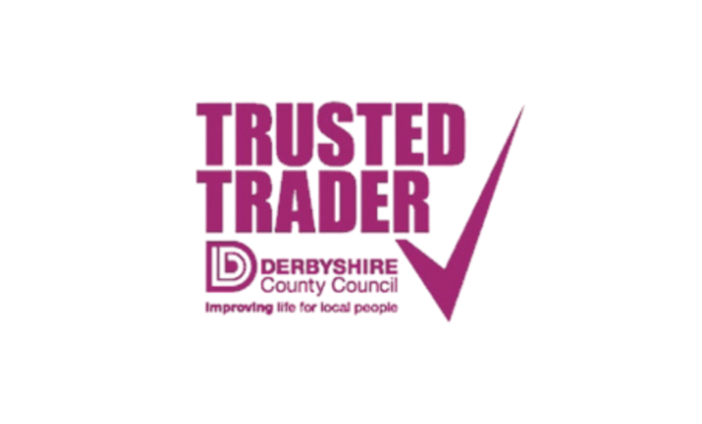 Trusted Trader accreditation logo from Derbyshire County Council, recognising approved and trusted local home improvement contractors.