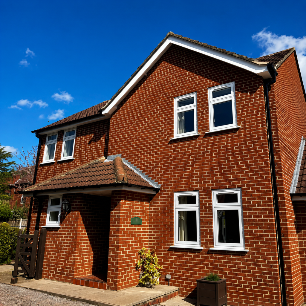 Flush Fit uPVC windows installed on a red-brick home.