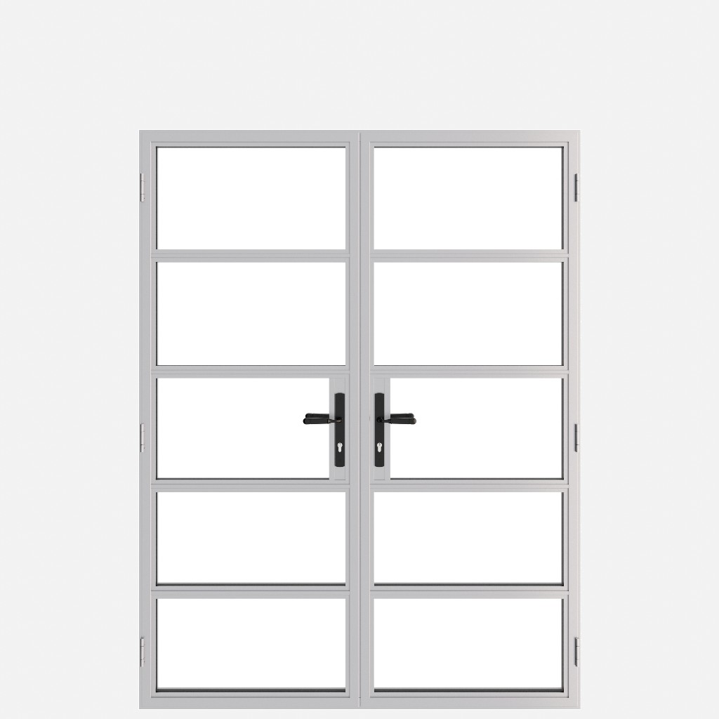 Silver metallic Classic Heritage double door with multiple glazed panels and black handles.